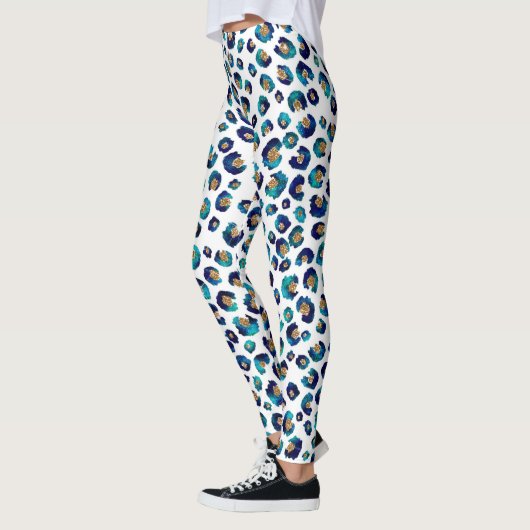 Leggings Parties scintillant d'or bleu Motif Leopard (Gauche)