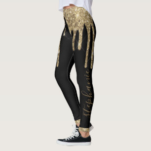 Leggings parties scintillant d'or noir chic nom personnalis