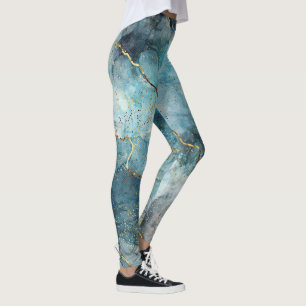 Leggings Parties scintillant d'or turquoise Abstraite Aquar