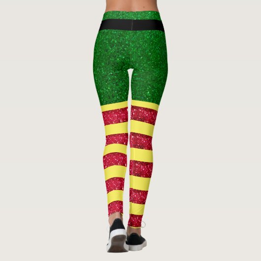 Leggings Parties scintillant Elf Noël Rouge Vert Jaune (Dos)