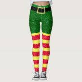 Leggings Parties scintillant Elf Noël Rouge Vert Jaune (Devant)