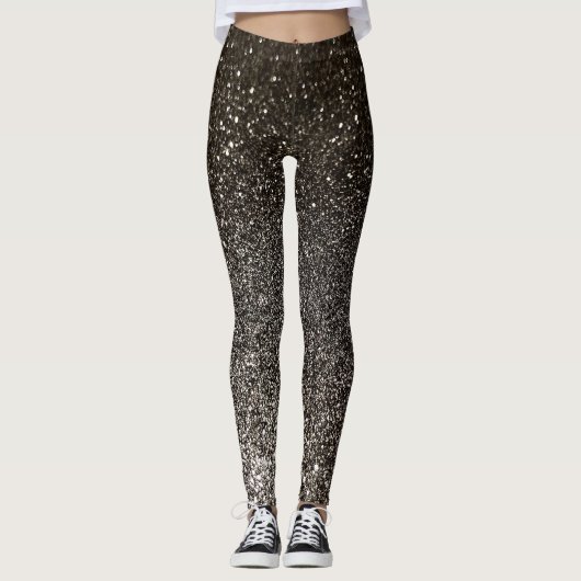 Leggings Parties scintillant en argent noir et blanc Ombre  (Devant)