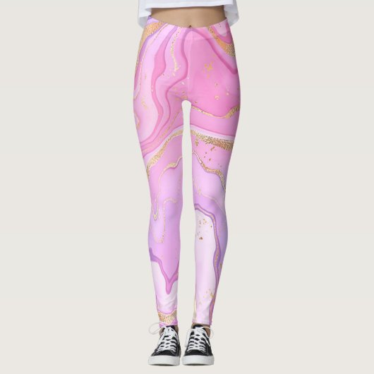 Leggings Parties scintillant en marbre rose violet or (Devant)