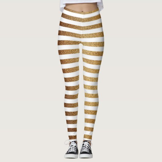 Leggings Parties scintillant en or gras et rayures blanches (Devant)