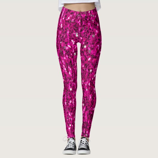 Leggings Parties scintillant étincelante rose chaud (Devant)