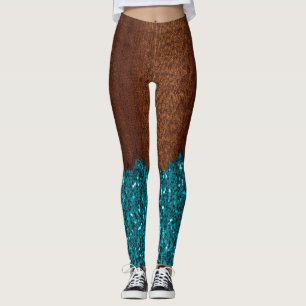Leggings Parties scintillant étincelle bleu d'Aqua bois bru