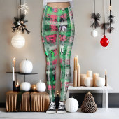 Leggings Parties scintillant Festive plaid vert rouge blanc