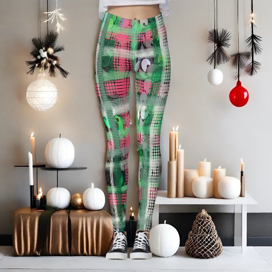 Leggings Parties scintillant Festive plaid vert rouge blanc