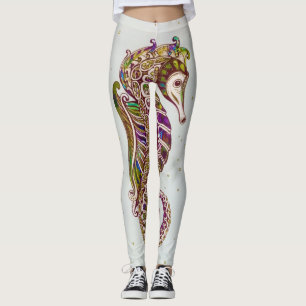 Leggings Parties scintillant Gold Summer Rainbow Seahorse