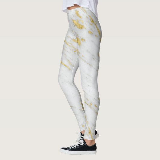Leggings Parties scintillant Marbre blanc en or tacheté (Gauche)