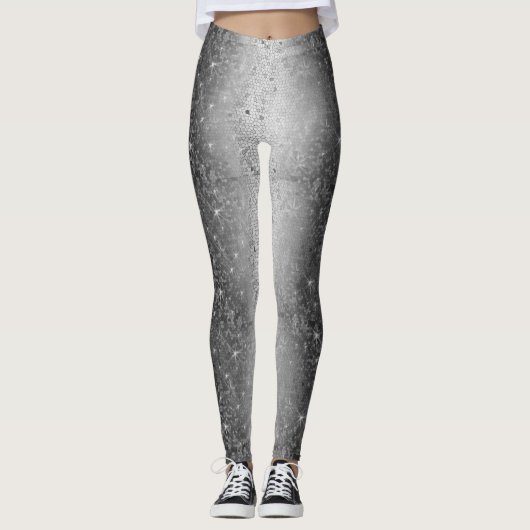 Leggings Parties scintillant métalliques noires et blanches (Devant)