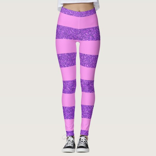 Leggings Parties scintillant rose et violet fillette rayure (Devant)