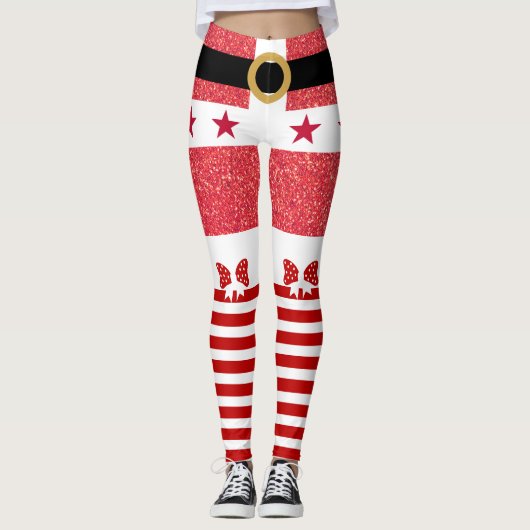 Leggings Parties scintillant rouge & Grilles blanches Stars (Devant)