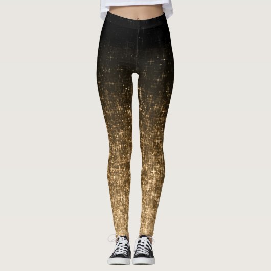 Leggings parties scintillant spacieuse en or noir brillant (Devant)