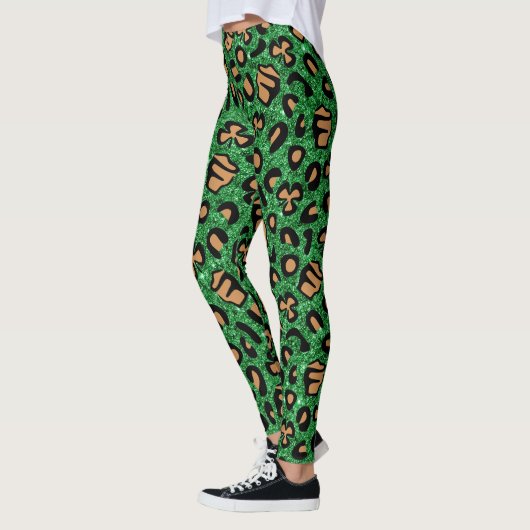 Leggings Parties scintillant verte Leopard Shamrock  Clover (Gauche)