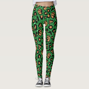 Leggings Parties scintillant verte Leopard Shamrock  Clover