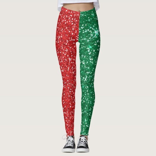 Leggings parties scintillantes de rouge et de vert (Devant)