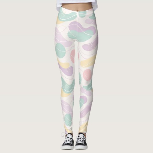 Leggings Pastel Abstract Seamless Pattern Waves and Circles (Devant)