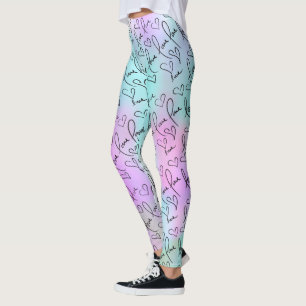 Leggings Pastel Abstrait et amour Lettering Coeurs