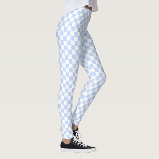 Leggings Pastel Blue White Retro Checkerboard Pattern (Droite)