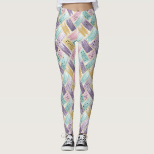 Leggings Pastel Brushstroke & Gold Crisscross Abstrait