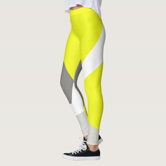 Leggings Pastel concentré Gris Jaune Jambes d'Art Abstrait (Gauche)