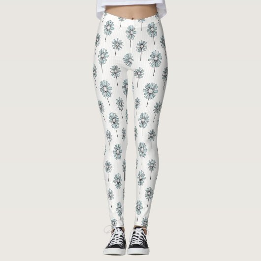 Leggings Pastel Daisy Dessin au Trait Rayure (Devant)
