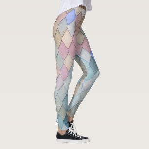 Leggings Pastel Diamond Motif Mermaid bleu rose vert