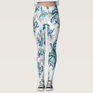 Leggings Pastel Floral Doodle Motif Vintage.