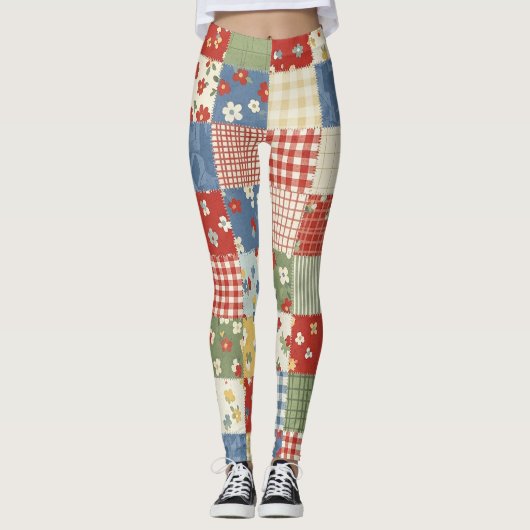 Leggings Pastel Floral Patchwork Picnic Pattern (9) (Devant)