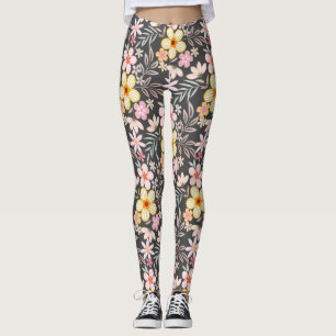Leggings Pastel Floral pattern C03.bw DGrey BG