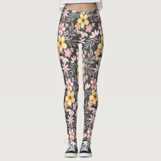 Leggings Pastel Floral pattern C03.bw DGrey BG (Devant)