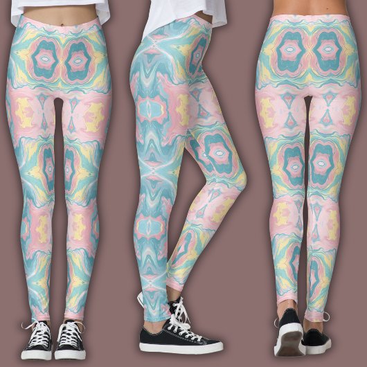 Leggings Pastel Kaleidoscope Pattern | Pink & Mint Mandala