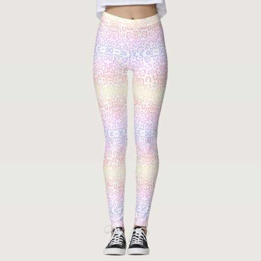 Leggings Pastel Kawaii Leopard Poster de animal arc-en-ciel (Devant)