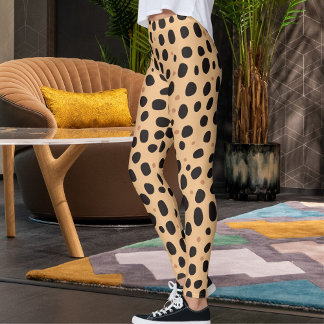 Leggings Pastel Orange Dark Grey Spots Safari Leopard Print