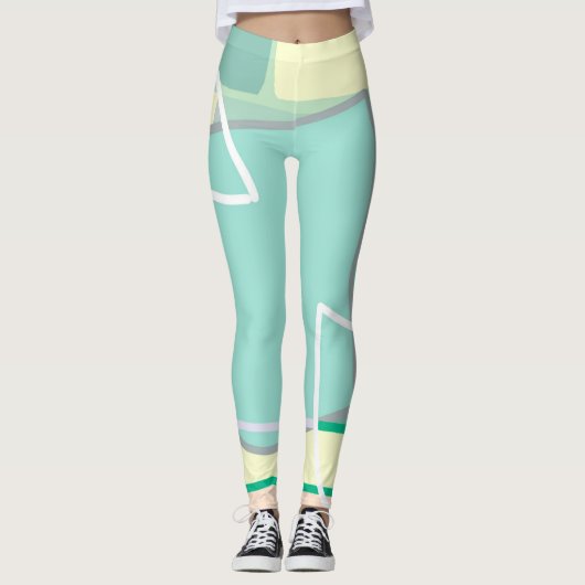 Leggings Pastel Pale Turquoise Rose Art Abstrait (Devant)