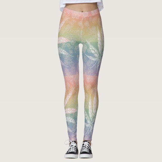 Leggings Pastel personnalisé Rainbow Asanoha feuille délica (Devant)