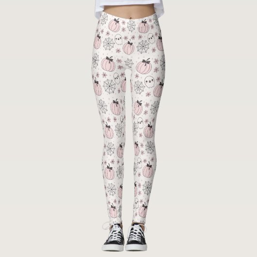 Leggings Pastel Pink Halloween Motif sans couture (Devant)