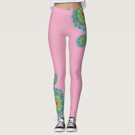 Leggings Pastel Pink Mandala Accent Boho (Devant)