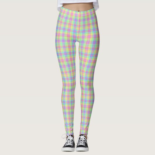 Leggings Pastel Plaid jaune bleu rose vert pourpre (Devant)