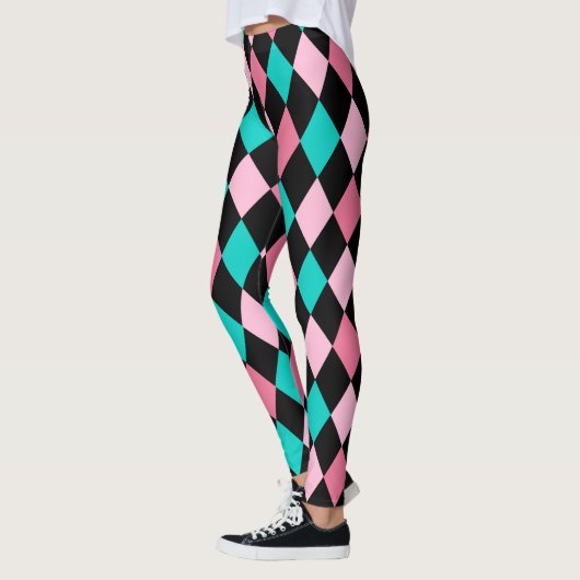 Leggings Pastel Rainbow Rhombus Black Pink Blue Arlequin (Gauche)