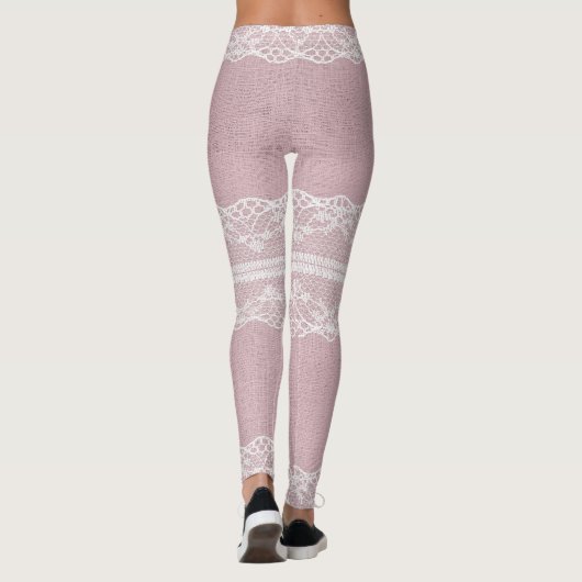 Leggings Pastel rose blanc dentelle texture (Dos)