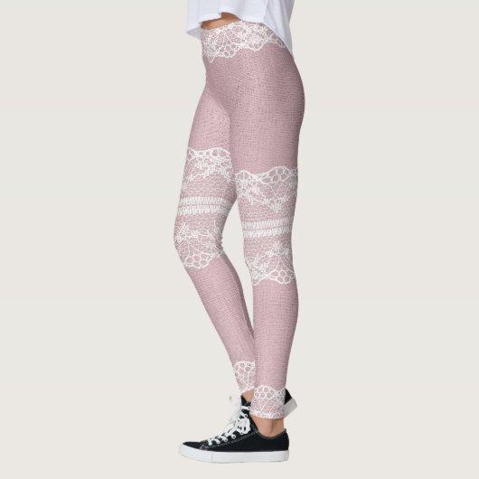Leggings Pastel rose blanc dentelle texture (Gauche)