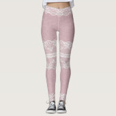 Leggings Pastel rose blanc dentelle texture (Devant)