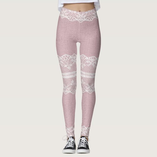Leggings Pastel rose blanc dentelle texture (Devant)