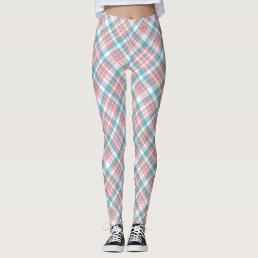 Leggings Pastel rose et bleu plaid (Devant)