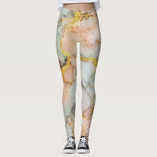 Leggings Pastel Rose, Turquoise, Marbre blanc (Devant)
