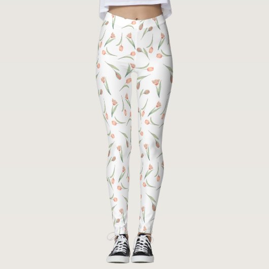 Leggings Pastel Spring Tulip Motif rose et vert (Devant)