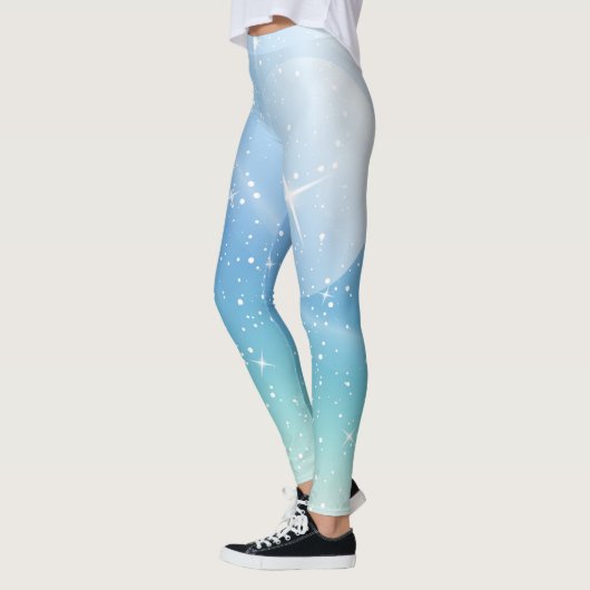 Leggings Pastel Starry Sky Blue Gradient Moon Galaxy Design (Gauche)