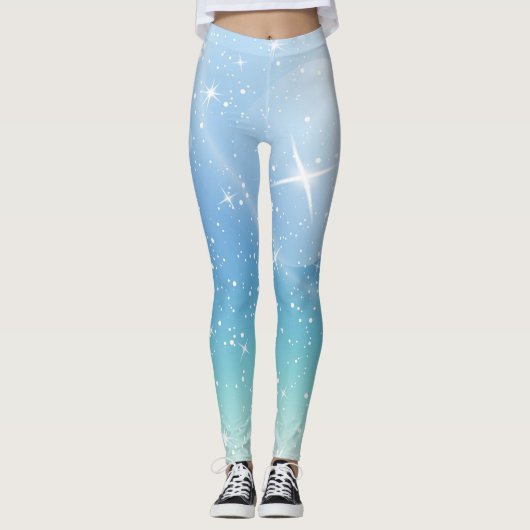 Leggings Pastel Starry Sky Blue Gradient Moon Galaxy Design (Devant)